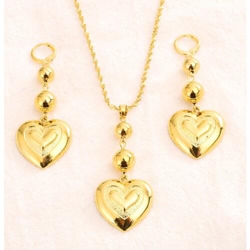 Gold heart Necklace Earring Set Women Party Gift heart Jewelry Sets daily wear mother gift DIY charms women girls Fine Jewelry