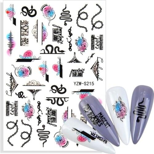 1pcs 3D Nail Art Snake Decals Stickers Flower Black Chain Design Self Adhesive Nail Sticker Acrylic Manicure Tips Decorations