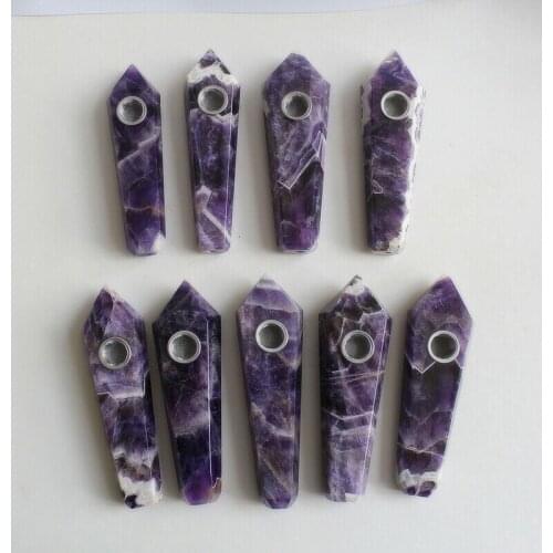Dream amethyst crystal smoking pipes natural stone and minerals quartz cigarette pipes wand reiki healing for gifts 1pcs