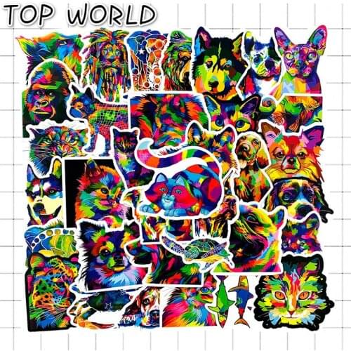 10/50 pcs/pack Oil Painting Colorful Animals Sticker Toys For Kids Cartoon Decal Stickers Diy Laptop Luggage Skateboard Car