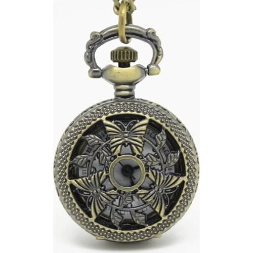 10pcs/lot free shipping Hollow out 3 butterfly flip pocket watch pendant necklaces party gift