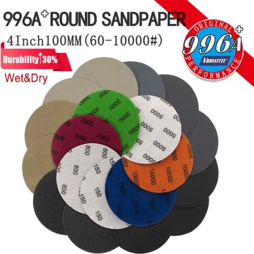 100 Pieces 4 Inch Round Sandpaper 60-10000 Grit Sanding Discs 100mm Wet&Dry Hook & Loop Silicon Carbide for Grinding Polishing