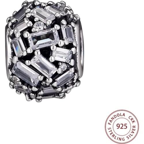 100% 925 Sterling Silver Clear CZ Chiselled Elegance Bead Charms Fits Original Bracelets Necklaces DIY Beads for Jewelry Making