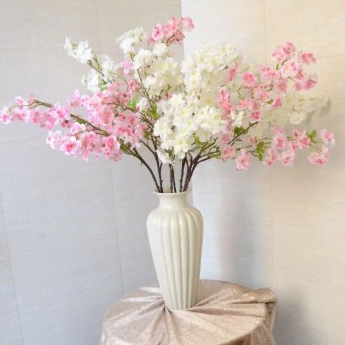 120cm/47inch Long Artificial Simulation Flower Cherry Blossoms Four Head Long Silk Branch Flowers For Wedding Room Decoration