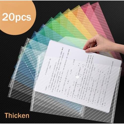 20pcs File Bag Transparent Plastic A4 Thickened Large-capacity Storage Bag Student File Information Pocket Folders Stationery