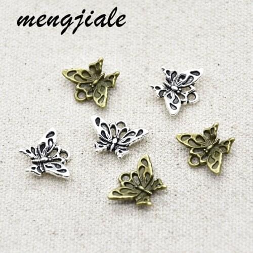 20pcs Wholesale Two Color Small Butterfly Charms Zinc Alloy Metal Pendants For DIY Handmade Jewelry Accessories Making 17*14mm