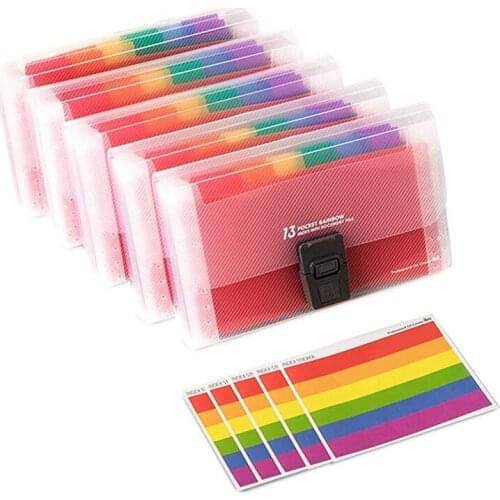 5 Pack Expanding File Folder, A6 Accordion Folder Receipt Organiser Wallet Case with Labels Index for Bills Cards Coupon