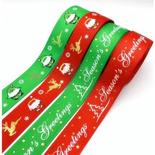 5yards/Lot 25mm Bronzing Christmas Grosgrain Ribbon For Christmas Decoration DIY Gift Wrapping Christmas Decor