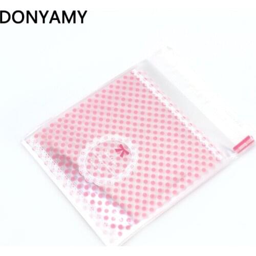 50 pcs/lot 11X10cm Cookie packaging pink dot bowknot self-adhesive plastic bags for biscuits snack baking package