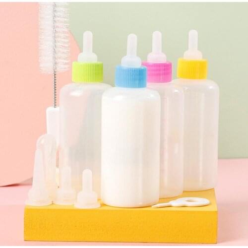 6Pcs Pet Products Transparent With Scale Silicone 60ml Dog Feeding Bottle Set For Small Puppies Small Animal Feeding Supplies