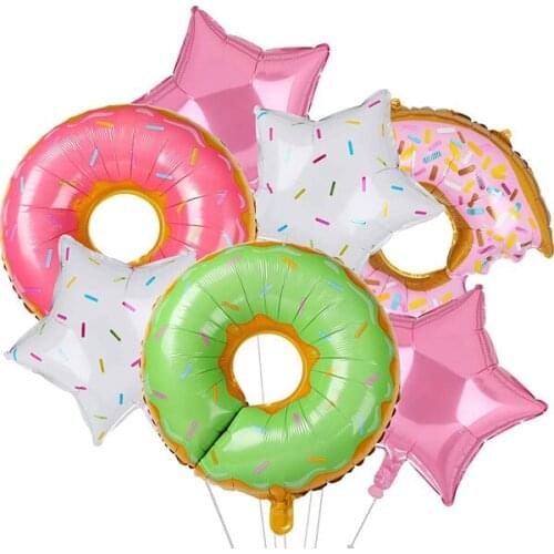 7 PCS Big Donut And Star Foil Balloons Large Mylar Doughnut Balloon Giant for Birthday Party Wedding Decoration Baby Shower