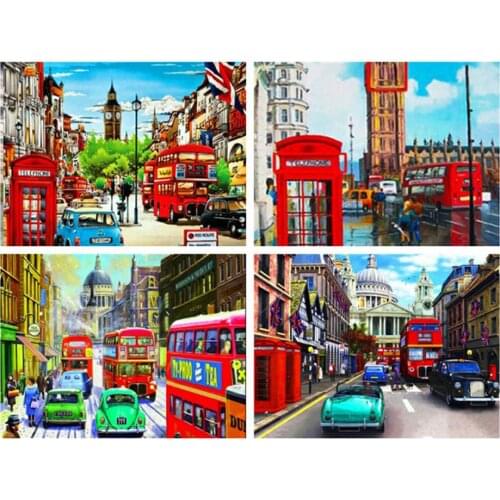 LZAIQIZG Full Square/Round Diamond Painting City Landscape Cross Stitch Diamond Embroidery Mosaic Bus Street Home Art Wall Decor