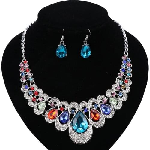 Big water drop cubic zirconia jewelry sets Trendy necklace with earrings statement necklace for party wedding boho fashion