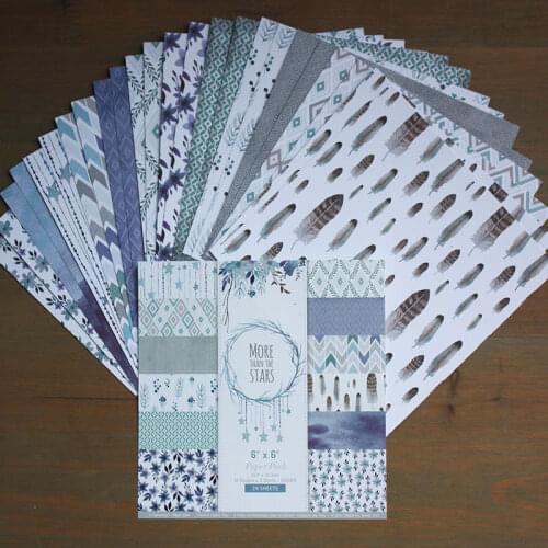 24pcs 6" Single-side feather pattern creative papercraft art paper handmade scrapbooking kit set books P037