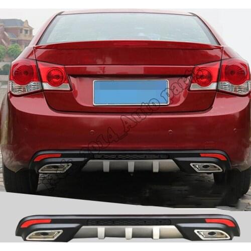 For Chevrolet Cruze 2008-2014 Rear Bumper Diffuser Lip Spoiler Double Exhaust Black Silver
