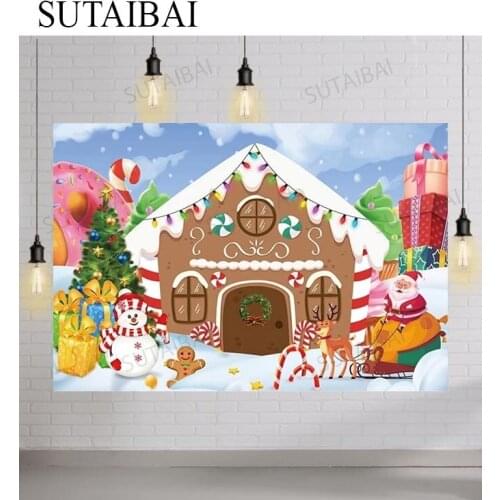 Christmas Tree Snowman Santa Claus Gifts Candy Dessert Elk Photography Backdrops Photo Backgrounds Winter Photozone Decor Props