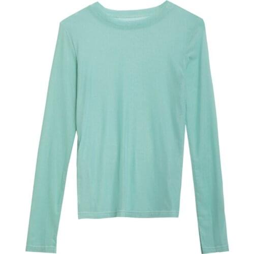 ZuoLunOuBa Summer Long Sleeves Thin Style Women T-shirt Purple Net Yarn Pure Color Sexy Perspective Tees Slim Short Tops Female