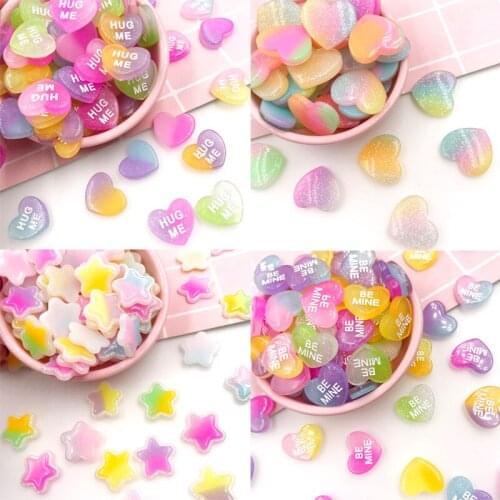 10Pcs Kawaii Glitter Heart HUG ME BE MINE Flat back Resin Cabochons Embellishments Scrapbook DIY Accessories Decoration Craft