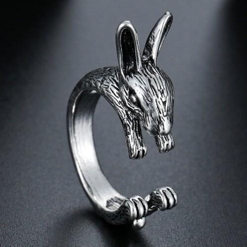 Retro Cute Rabbit Finger Ring Silvery Adjustable Opening Rings For Men Women Birthday Jewelry Gift High Quality Wholesale