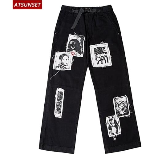 ATSUNSET Art Graffiti Print Harajuku Jeans Hip Hop Streetwear Men Casual Jeans Four seasons Fashion Bottoms