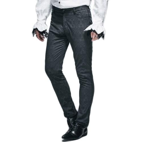 Steampunk Mens Winter Victorian Pants Gothic Punk Black Long Pants New Arrivals Man Fitted Straight Trousers With Zipper