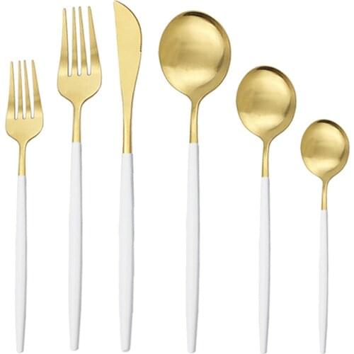 Matte White Gold Cutlery Set Knife Spoon Fork Tableware Set Stainless Steel Dinnerware Set Silverware Kitchen Flatware Set