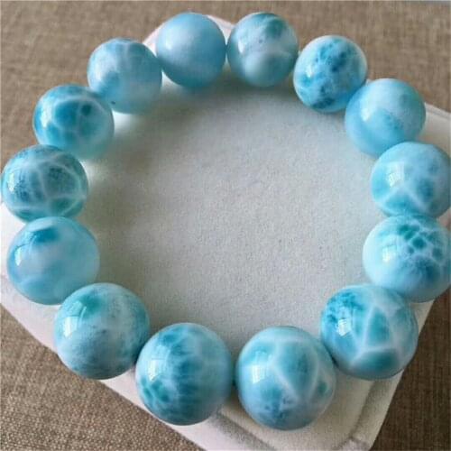 Genuine Natural Blue Larimar Ice Gems Big Round Beads Healing Stone Women Man Bracelet 16mm AAAAA