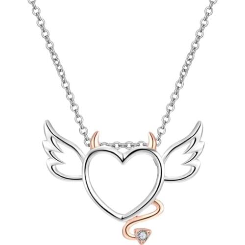 Heart Shaped Devil Angel Designed Necklace Double Color Neck Pendant Swing Clavicle Chain Necklace