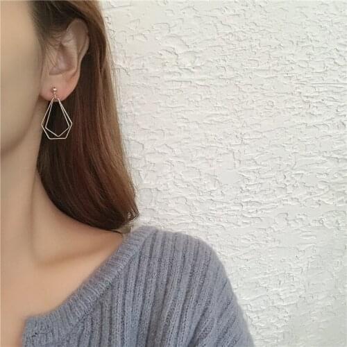 S925 needle hollow geometric stud earrings pendant long temperament earrings in 2021 new fashion earrings clip without piercings