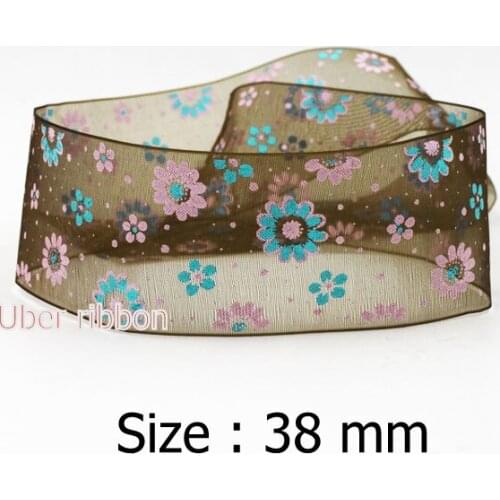 [Uber ribbon] 10Y 1-1/2" (38mm) Fancy Organza Printed Ribbons Sheer Ribbon Hairbows DIY Gift packing