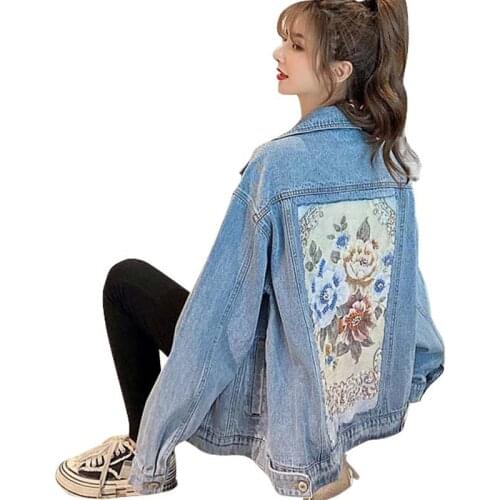 YUZACDWX Oversized 3D Print Diamonds Denim Jacket long sleeve casual chic jacket coat women 2020 new autumn coat