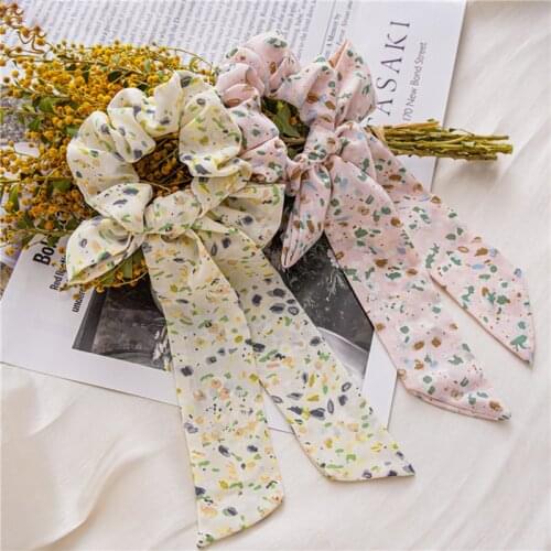 2021 Korean Print Bow Elastic Hair Bands For Women Girls Fashion Scrunchies Headband Hair Ties Ponytail Holder Hair Accessories