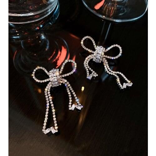 OLIRAFT 2021 Rhinestone Crystal Bowknot Drop Earrings For Women Trendy Statement Earrings Butterfly Dangle Romantic Date Jewelry