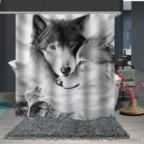 Wolf Animal Printed Shower Curtain Waterproof and Mildew Proof Polyester Fabric Bathroom Partition Curtains Home Decoration