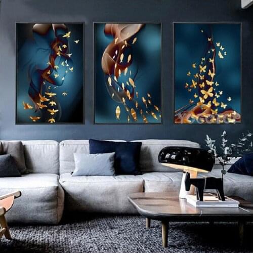 Gold Birds Fish Feather diamond embroidery 3 Piece 5d diy handcraft diamond painting full mosaic set Wall Art Triptych, ML1421