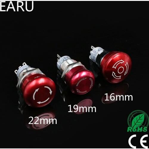 1pc 16mm 19mm 22mm 2NO 2NC Waterproof Metal Latching Emergency STOP Mushroom Push Button Switch Button Switch Knob Rotary Switch
