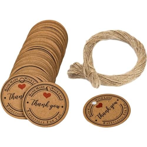 100pcs Thank You Gift Label Hanging Tags w/ Rope Decorative Tags Ornaments