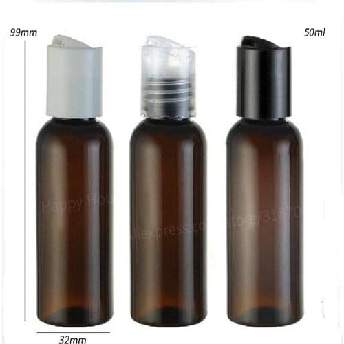 30 x 50ml Amber Brown Pet Bottle With Disk Cap 50cc Cosmetic Cream Packaging
