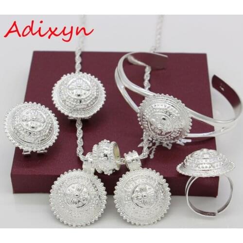 Adixyn Ethiopian Jewelry set For Women Silver Plated Necklace/Pendant/Earrings/Bangle/Ring African Habesha Jewelry sets