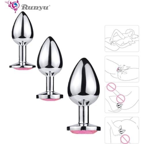 RUNYU UNISEX Crystal Stainless Steel Dildo Plug Anal Sex Toy Metal Anal Plug Products Butt Plug Gay Anal Beads Sex Toys for Men
