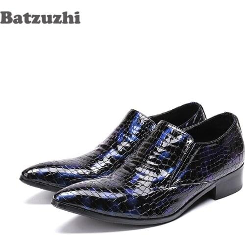 Batzuzhi 2018 Handmade Mens Shoes Pointed Toe Genuine Leather Business Shoes Men Black Blue Leather Oxfords Wedding Party Shoes