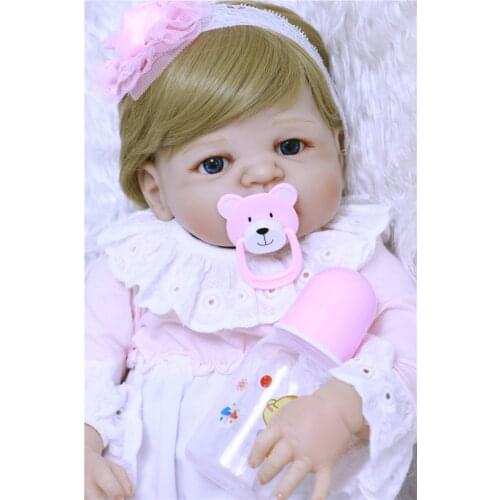 Bebe alive reborn girl gift dolls 22" full silicone reborn dolls blond hair pink dress pacifier bonecas reborn de silicone