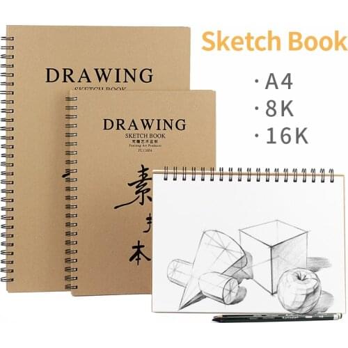A4/8K/16K Sketchbook For Markers Drawing Spiral Notebook Blank Sketch Paper Kraft Cover Pencil Painting Notepad Art Supplies