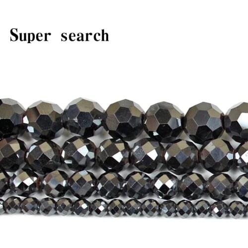 Natural Stone Beads AAA Highlight Faceted Black Hematite Round Beads 2 3 4 6 8 10MM Fit Diy Bracelet Beads For Jewelry Making
