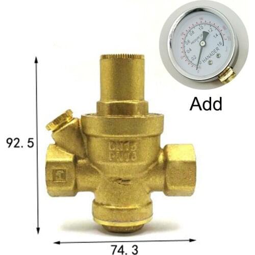 DN15 1/2" BSPP Female Brass Pressure Relief Vavle Safety Adjustable Big-Body Width 74.3mm Max 16Bar With Pressure Gauge