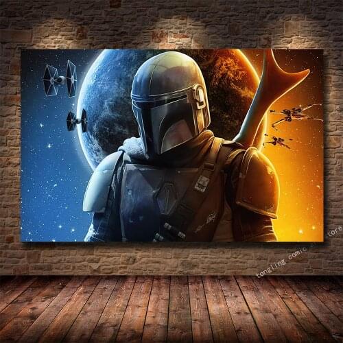 Star Wars Yoda The Mandalorian Canvas Painting Wall Art Poster Hand Painted Prints On Canvas For Living Room Home Decoration