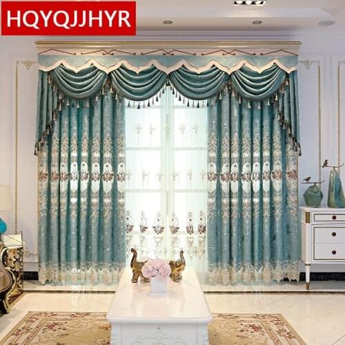 HQYQJJHYR European Luxury Embroidered Floor Curtains For Living Room High Quality Classic Decorative Curtains For Bedroom Hotels