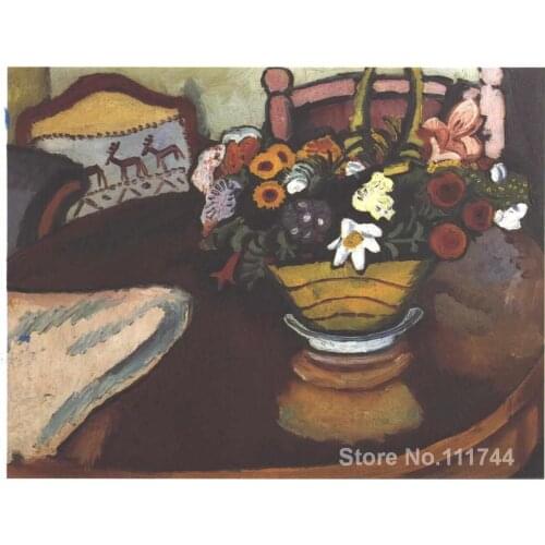 Paintings for bedroom Still life with pillow with deer decor a bouquet August Macke reproduction art High quality Hand painted