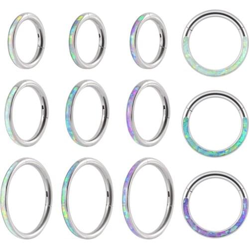CHUANCI 1PC Titanium with Fire Opal Septum Piercing Ring Clicker Nose Ring Ear stud Earring Body Piercing Jewelry 16G For Gift
