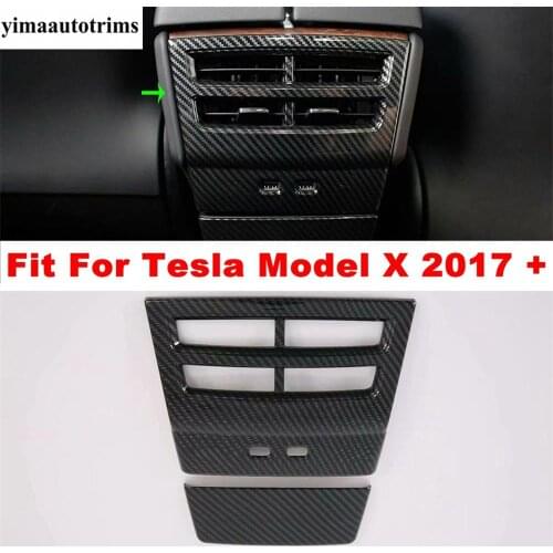 Carbon Fiber Look Interior Refit Kit For Tesla Model X 2017 - 2020 Armrest Box Rear Air Conditioning AC Vent Outlet Cover Trim